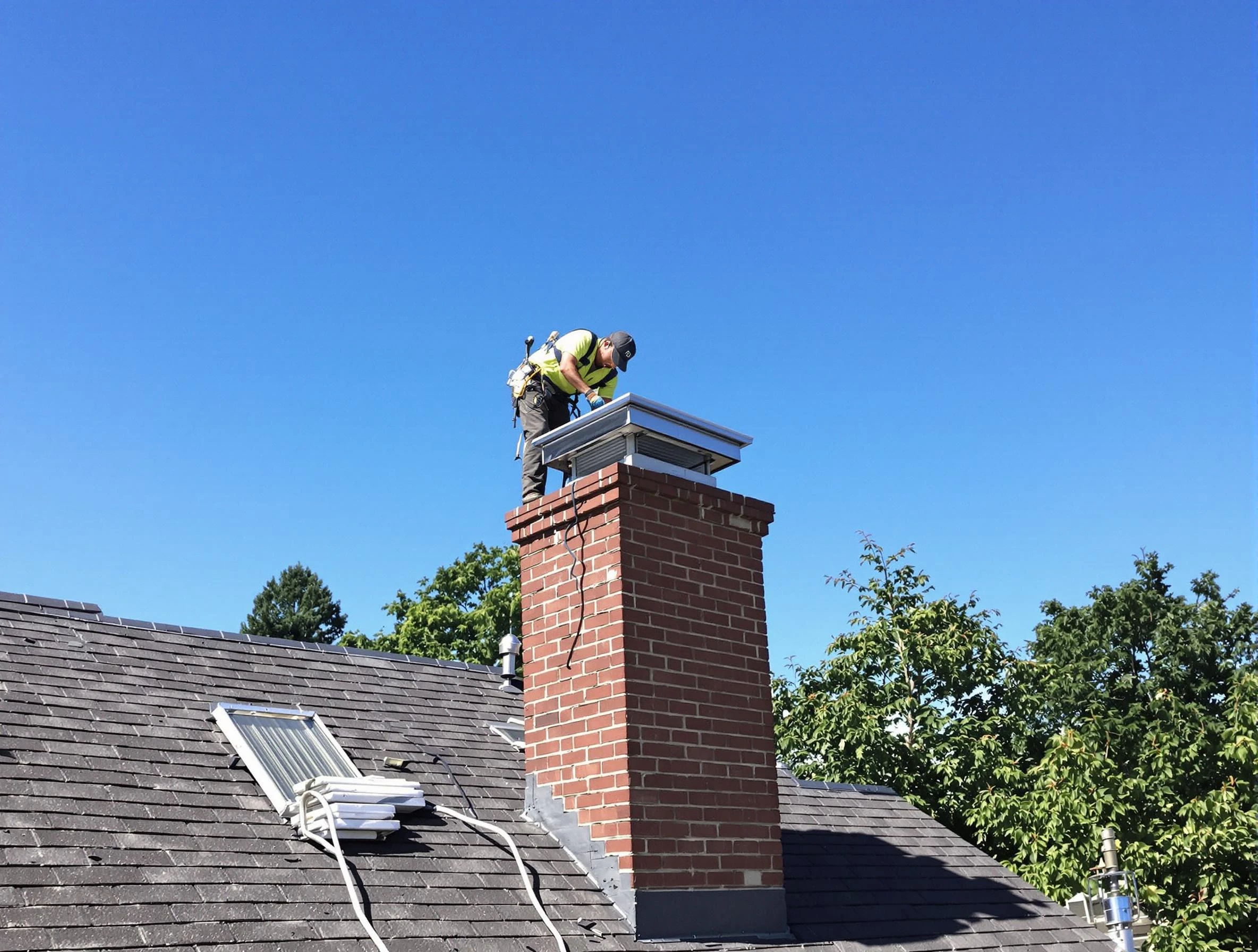 Atlanta Chimney Sweep technician measuring a chimney cap in Atlanta, GA
