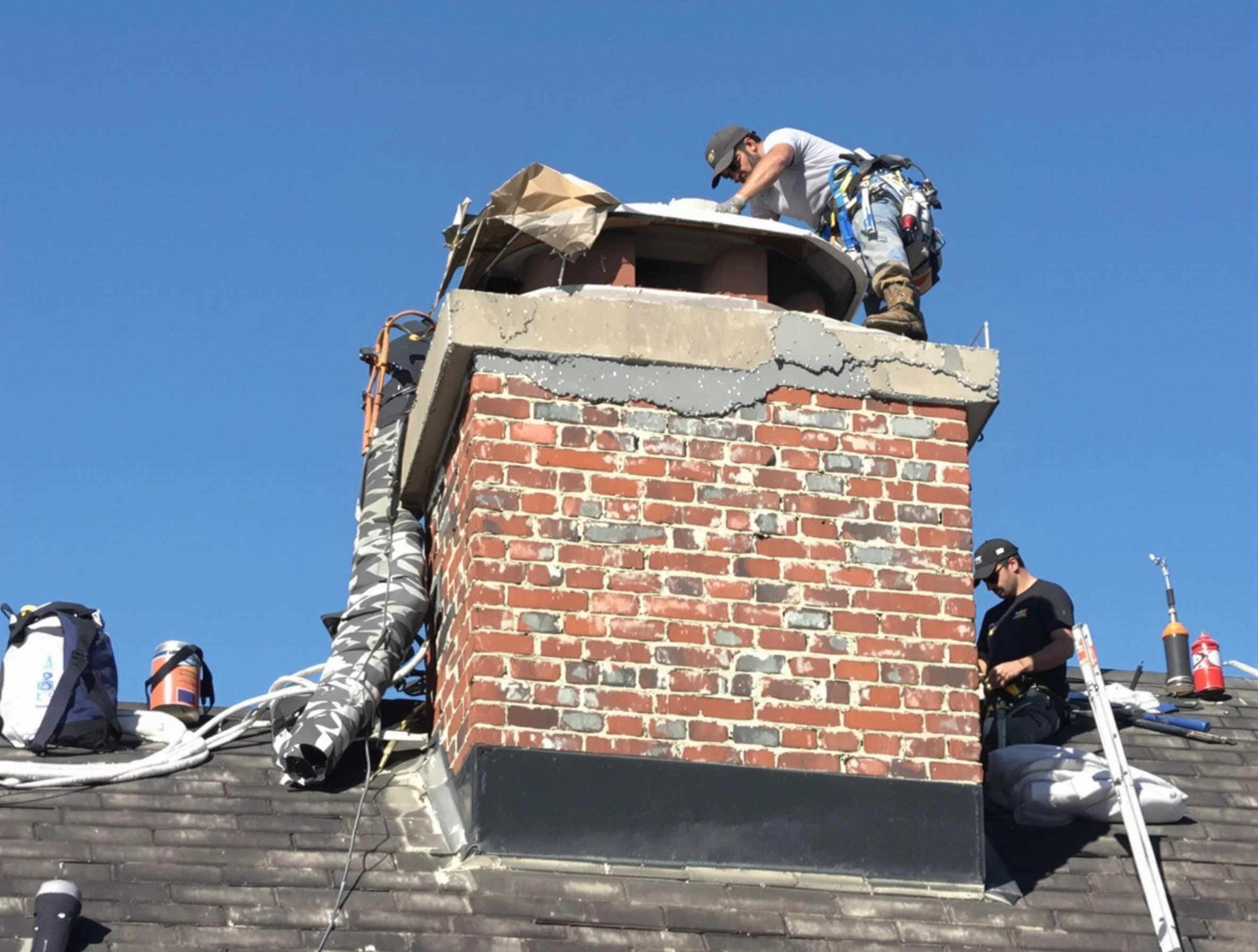 Atlanta Chimney Sweep installing a custom chimney crown in Atlanta, GA