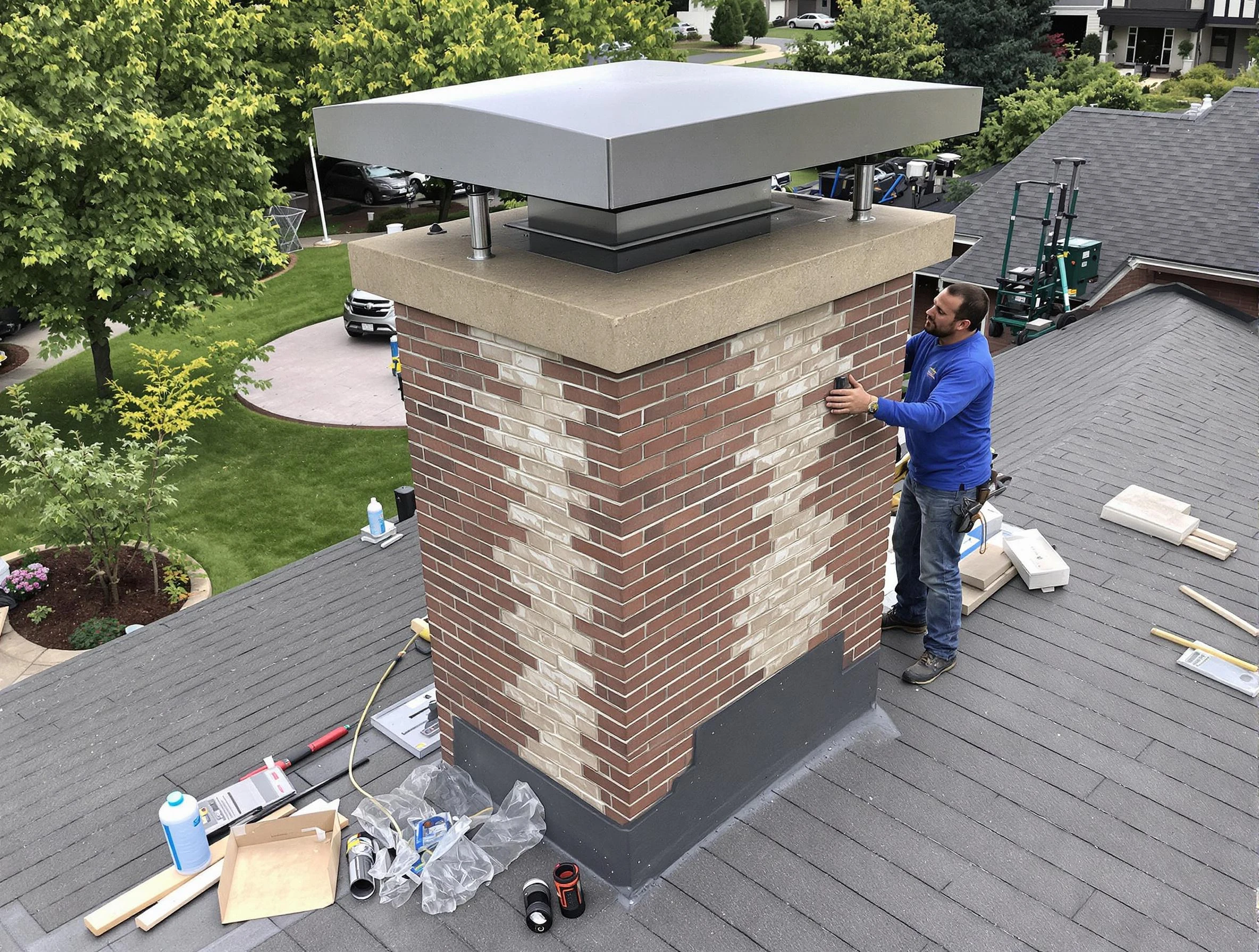 Atlanta Chimney Sweep team working on a custom chimney remodel in Atlanta, GA